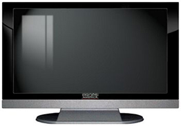 Gloss Black on Matte Silver TV Props by Props America with Bottom Speaker.  Props America Gloss Black on Matte Silver Fake Flat Screen Prop TVs with Faux Bottom Speaker.